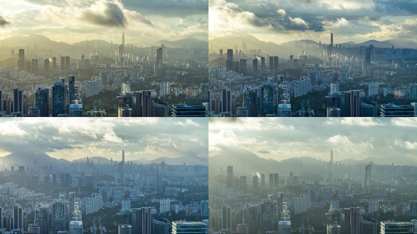 【正版素材】深圳福田远景耶稣光光影空镜