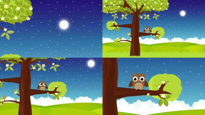 树上的猫头鹰动画可爱简约3D