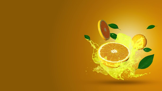橙汁飞溅背景水果慢动作入水创意特写主图视