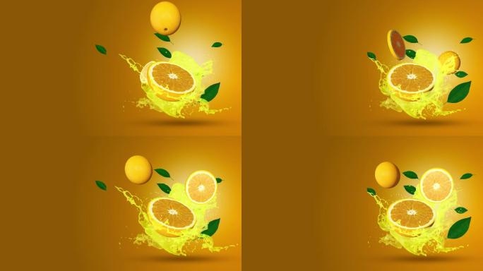 橙汁飞溅背景水果慢动作入水创意特写主图视