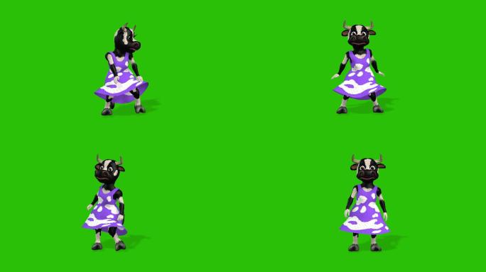 奶牛女士跳舞绿屏特效视频