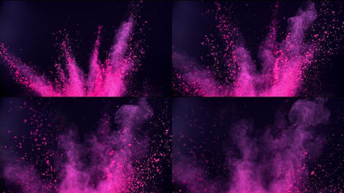 粉色粉末爆炸动画紫色玫红升格慢动作飞散