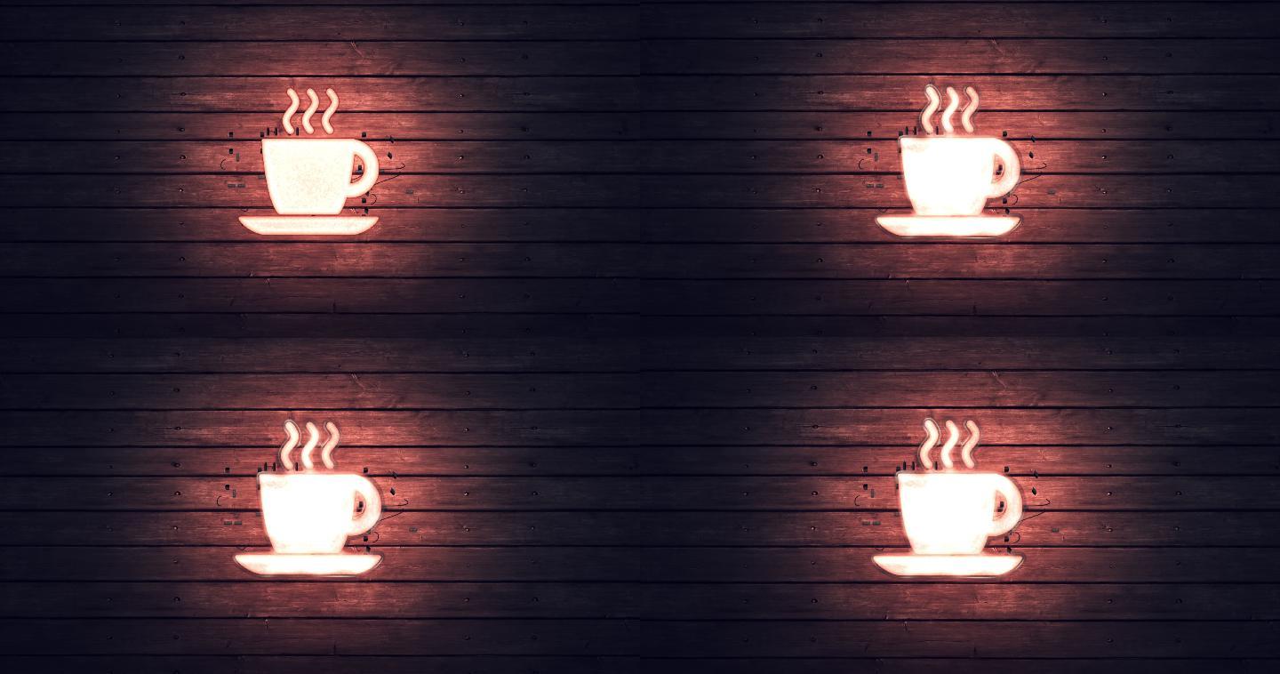 背景上闪烁的霓虹灯浓缩咖啡图像符号