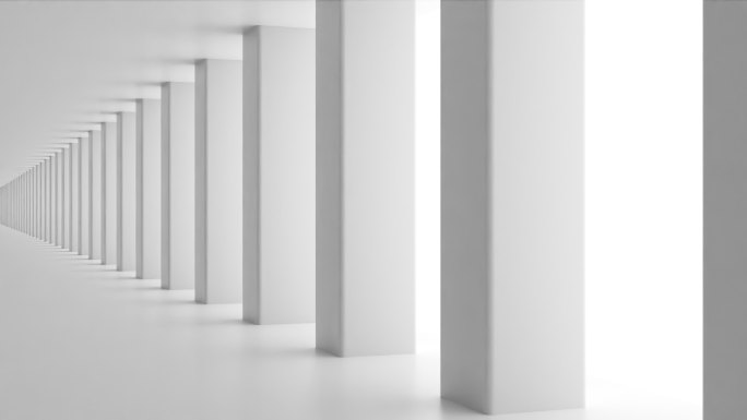 空旷的白色走廊空间特效视频柱子