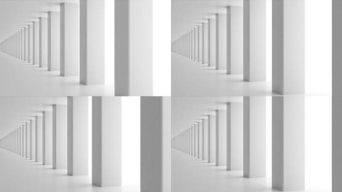 空旷的白色走廊空间特效视频柱子