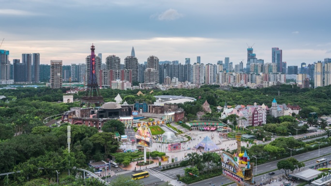 【正版素材】深圳世界之窗傍晚夜景全景延时