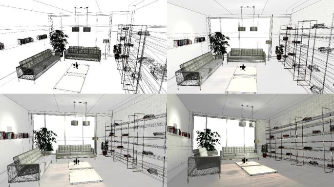 家庭内部线框动画特效视频