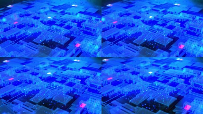 科技背景商场摄像头分布城市蓝色大景建设建