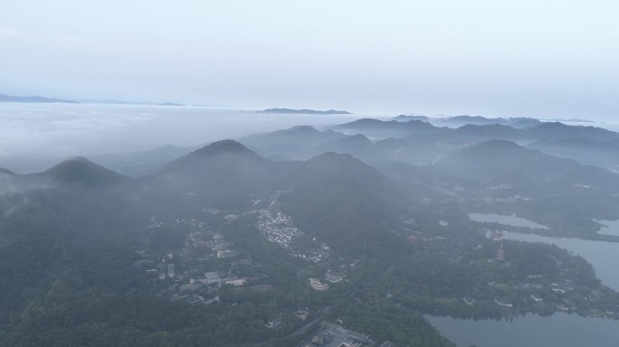 杭州西湖景区清晨震撼唯美航拍