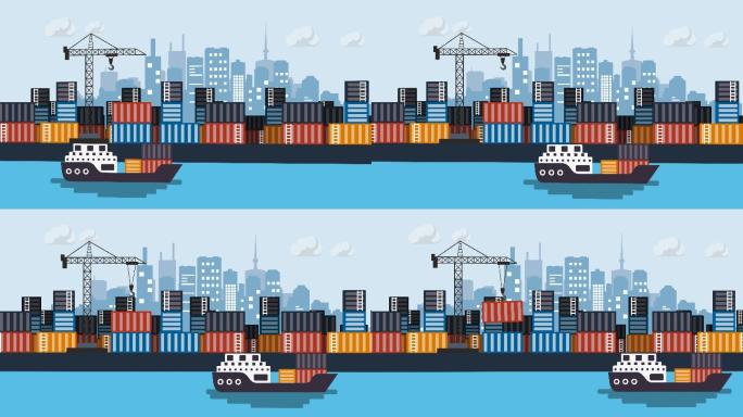 集装箱船动画MG国际贸易港口物流运输