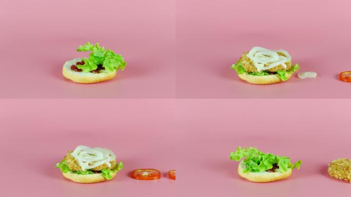 粉色背景上的汉堡美食广告汉堡广告肯德基