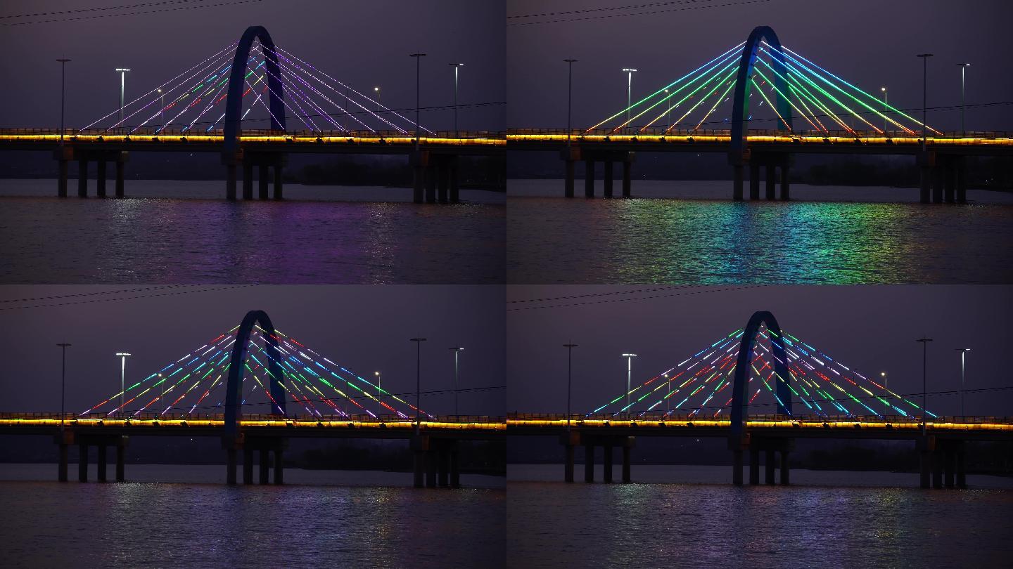 桥上闪烁的霓虹灯