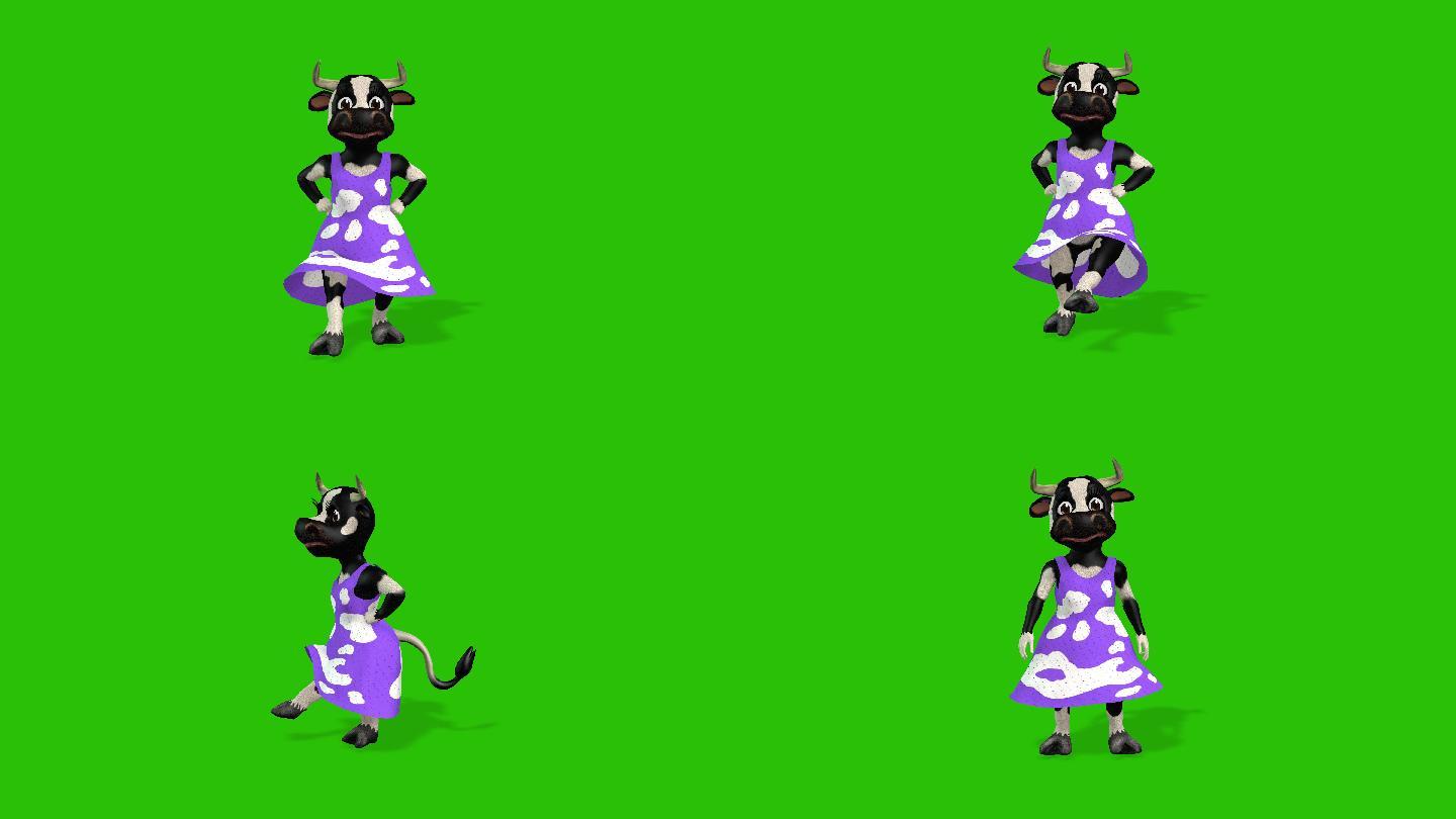 奶牛在绿色背景中跳舞