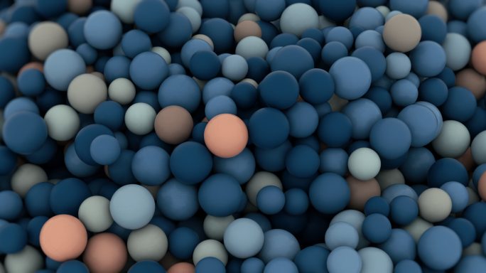 不同大小和颜色的塑料球，滚动，相互碰撞