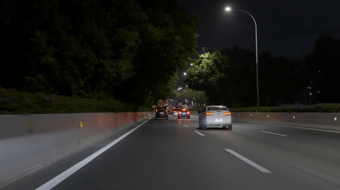 夜晚城市开车-第一视角车流高清4k