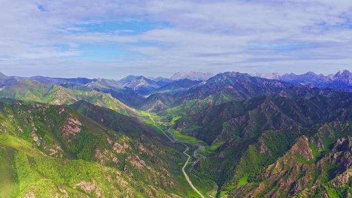 中国大西北甘肃省高山草原自然风景航拍