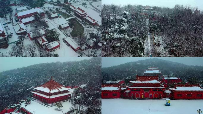 马鞍山小九华寺佛教雪景航拍视频素材