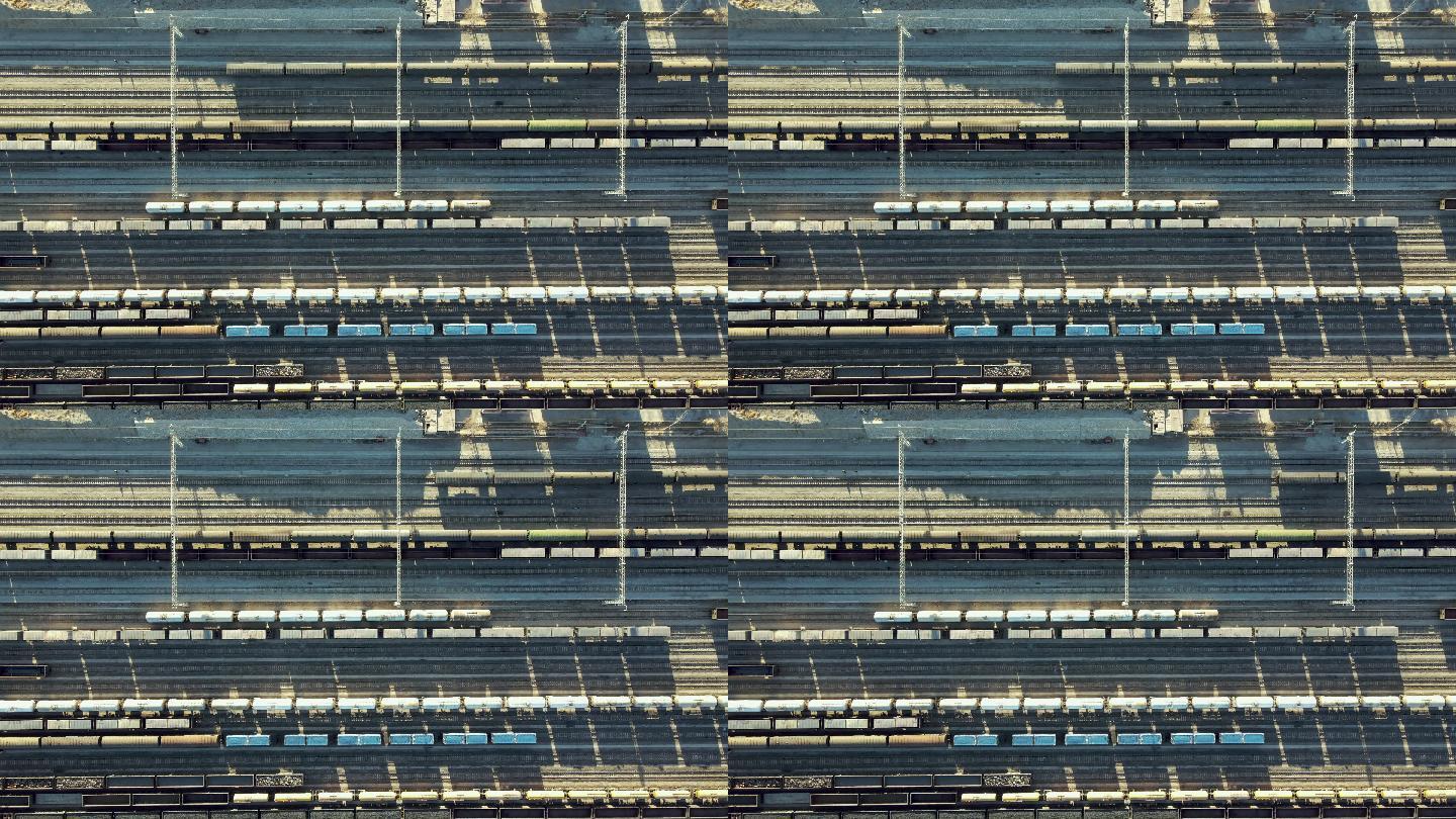 货运列车鸟瞰图交通铁路火车站地铁轨道建设