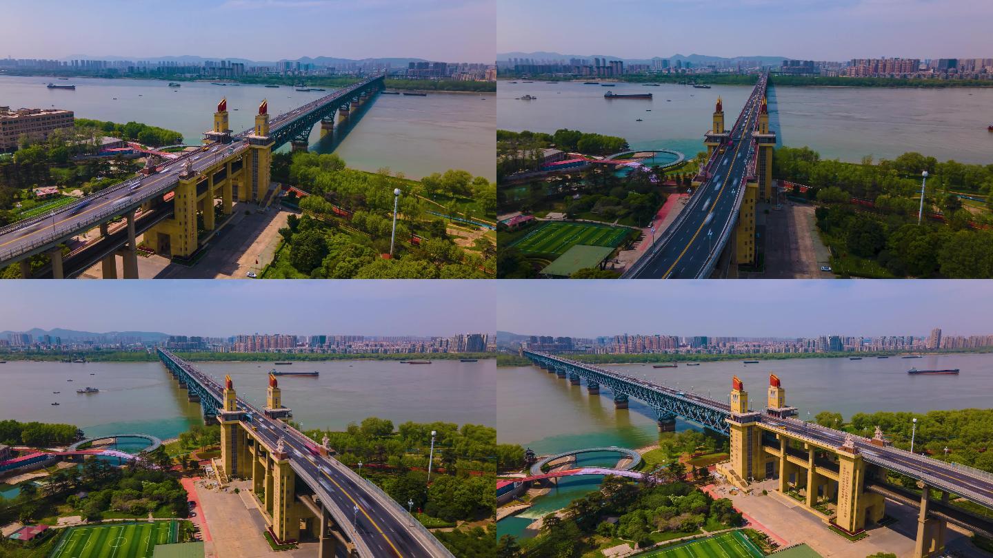 南京长江大桥延时航拍 川流不息的车流