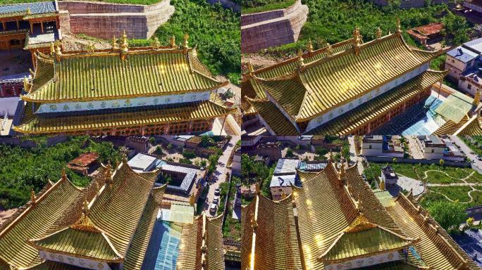 中国甘肃省武威市天祝县天堂寺山谷寺庙航拍