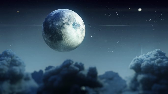 带月亮的夜空飞行场景背景星球太空宇宙银河