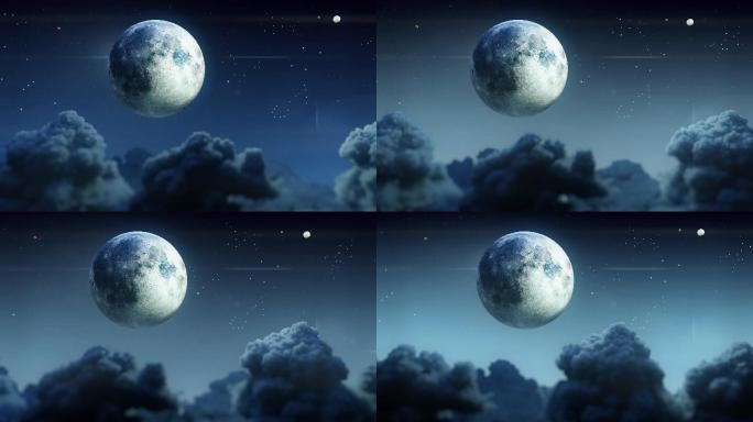 带月亮的夜空飞行场景背景星球太空宇宙银河