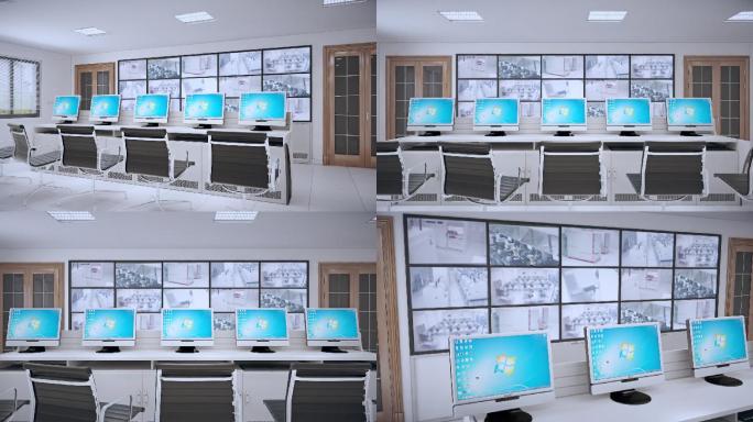 监控室 数据中心 总控台 三维动画