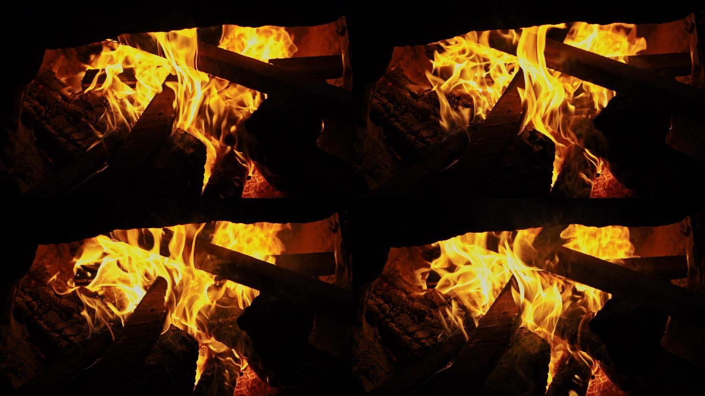 火热的篝火壁炉实拍视频特写镜头炭火碳火