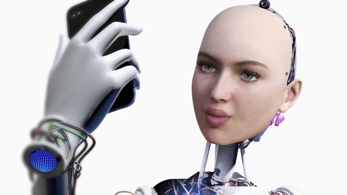 自拍的机器人动画智能手机动画机器人美女