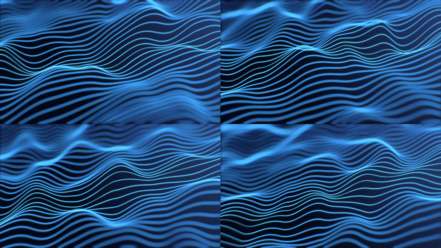 蓝色背景4K线条光线光束波纹波浪