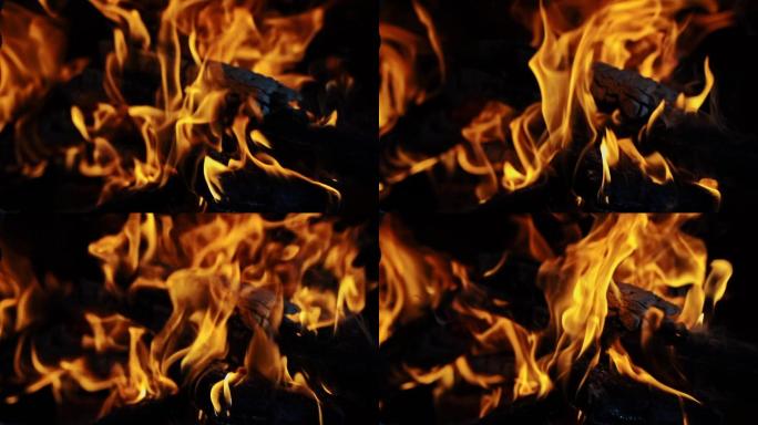炉子里火焰灶台炉灶灶坑烧木头烧火苗