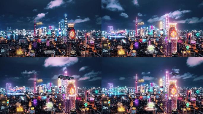 4K上海赛博朋克城市夜景