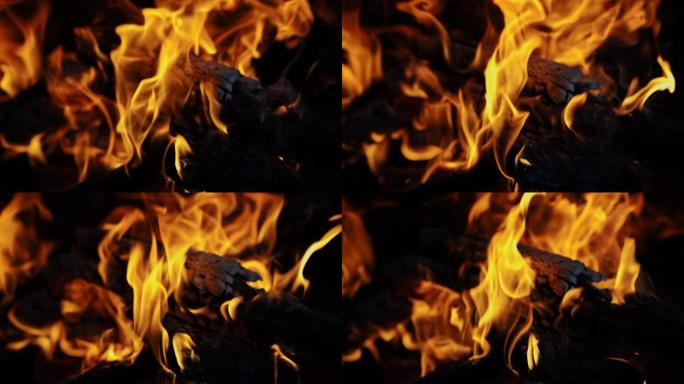 燃烧的木头火焰燃烧火空镜头空境