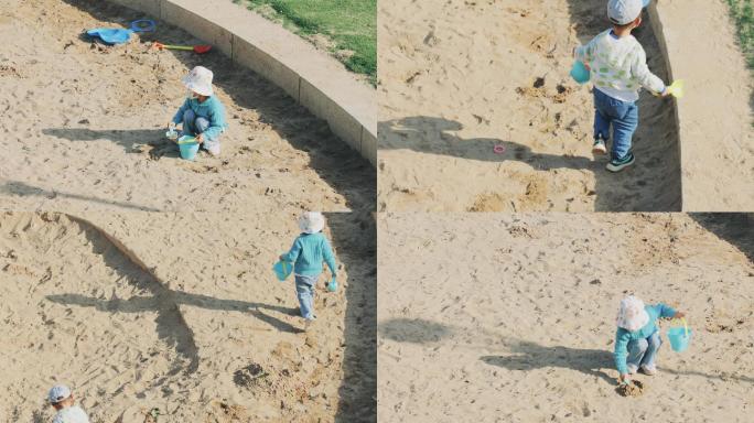 小朋友独自在沙坑玩沙子