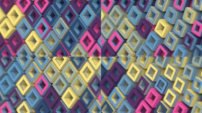 抽象几何图案的旋转多色盒子动画