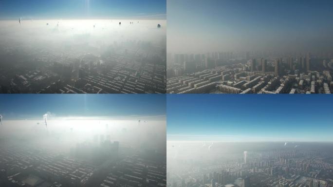 城市污染、城市雾霾、烟雾缭绕、雾霾层