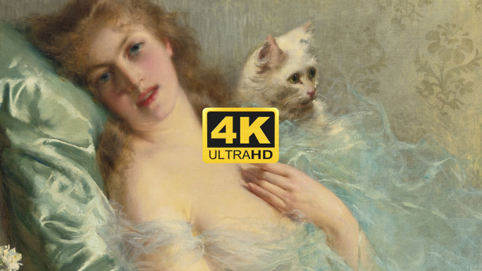 威廉·阿道夫·布格罗女人和猫油画