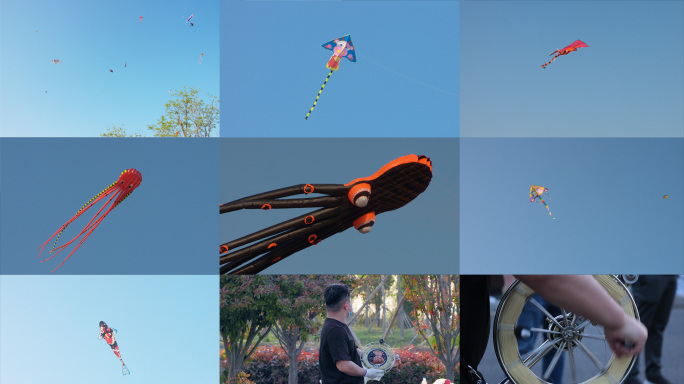 4k升格实拍风筝和放风筝的人群