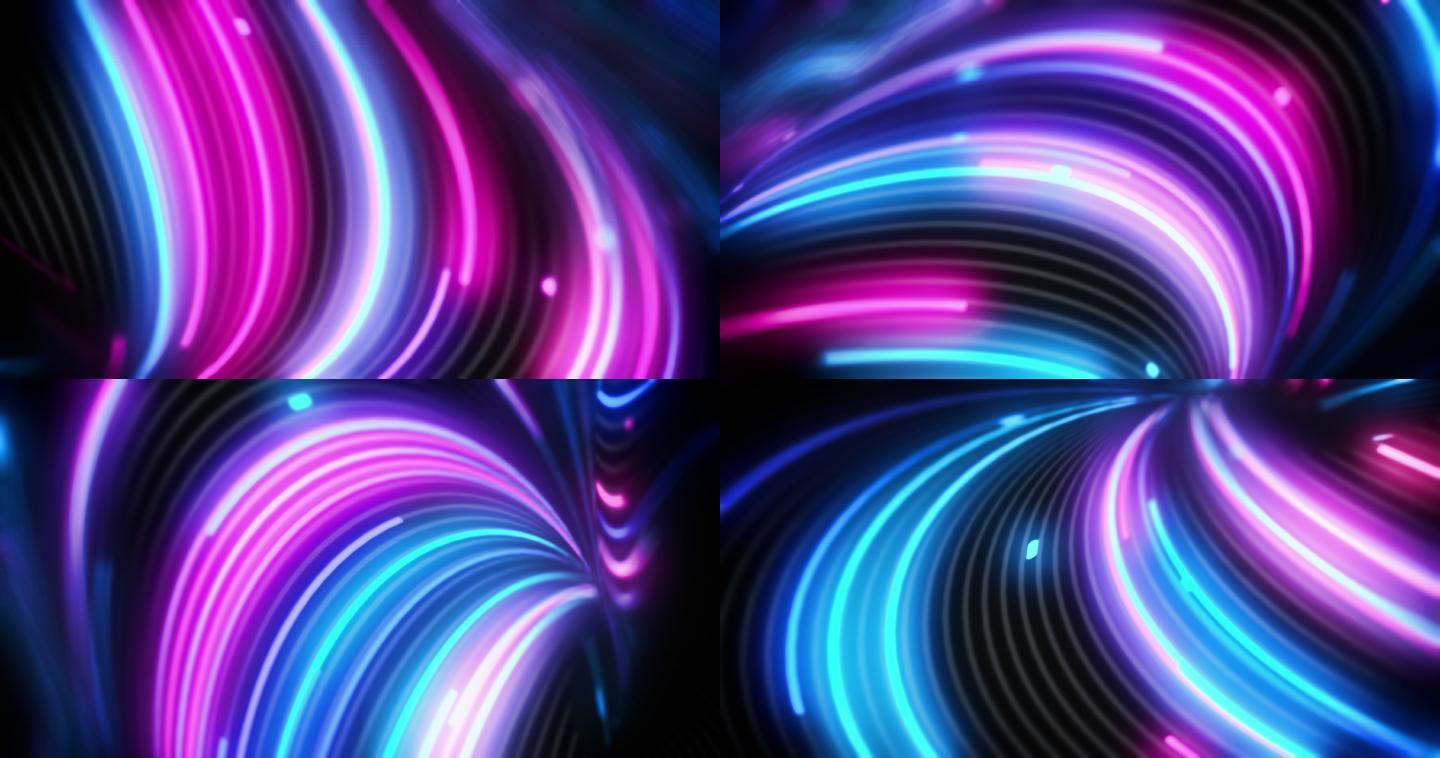 抽象蓝紫色漩涡状线条和颗粒动画