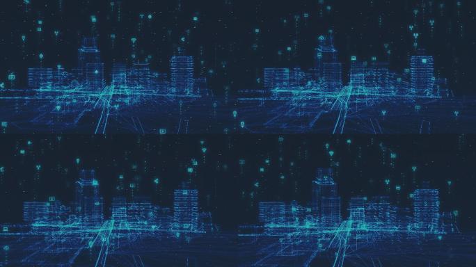 数字城市动画城市蓝色数字数据舞台背景无线