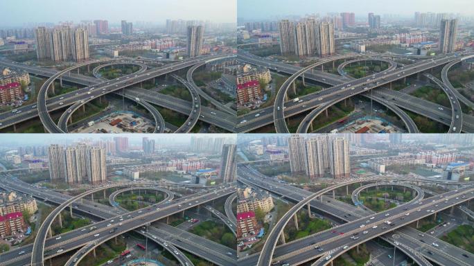 中国天津城市立交桥航拍延时风光