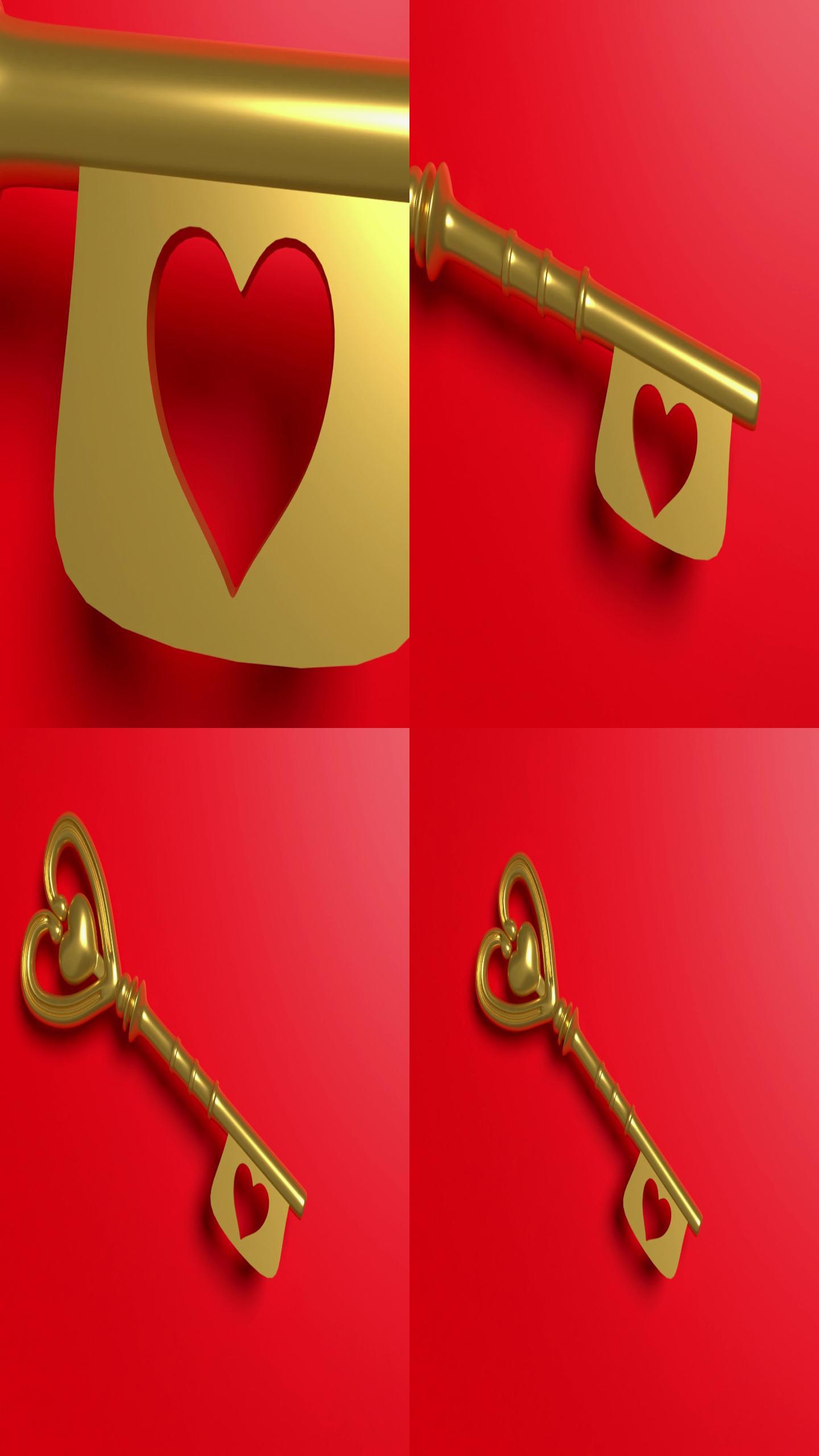 红色金色心形金属钥匙