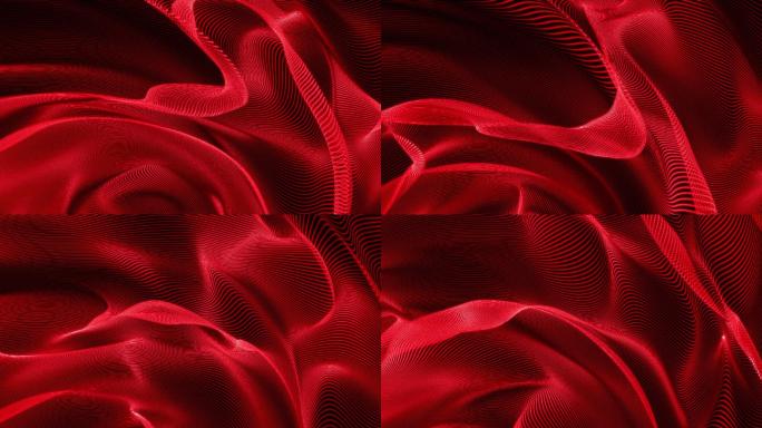 抽象线波浪背景4K素材波纹光波丝绸红布