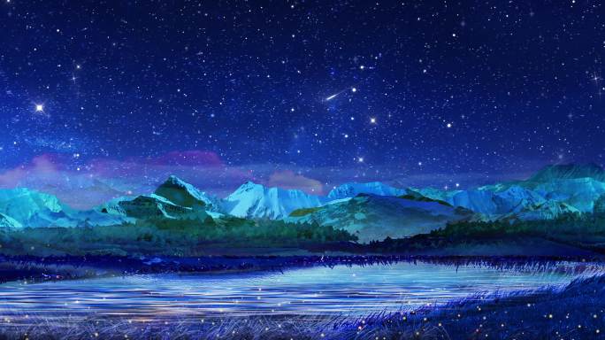 唯美梦幻西藏雪山夜景