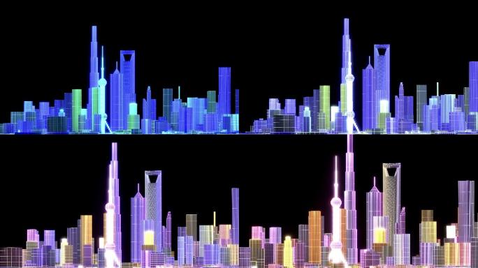 3d抽象城市线框动画