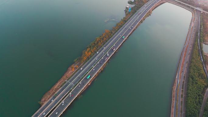 辽宁沈阳丁香湖水上公路大气航拍