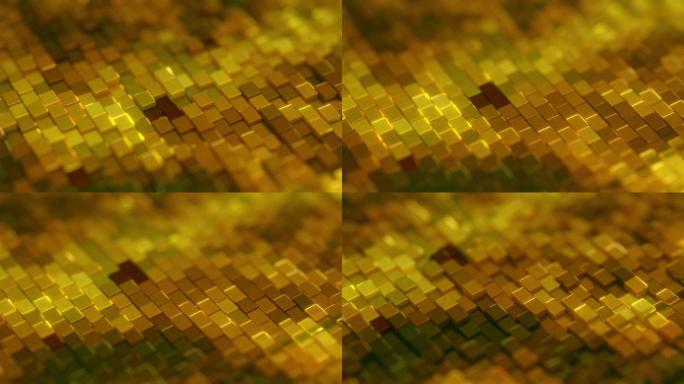 立方体区块链动画金色金块墙体