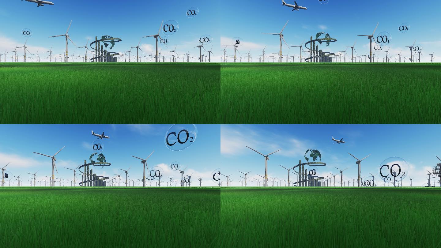 4K碳中和飞机风力发电环保