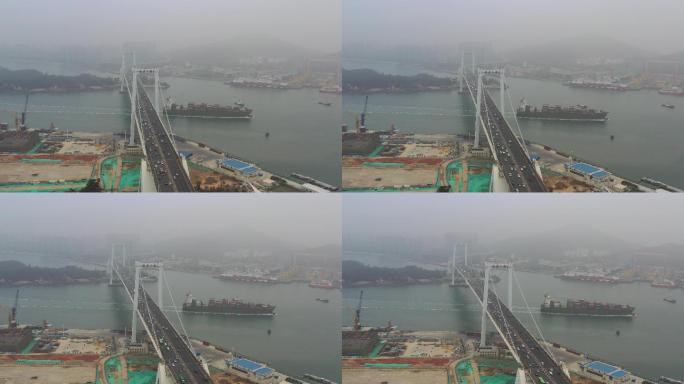 4K原素材-集装箱货轮经过厦门海沧大桥