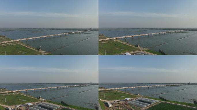 航拍襄阳宜城汉江大桥自然风光